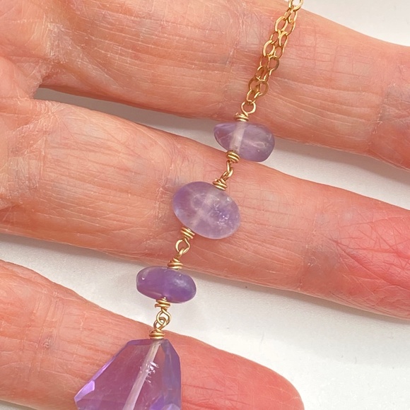 Natural Amethyst Gold Filled Chain Drop Necklace 15"-18" - Picture 7 of 13